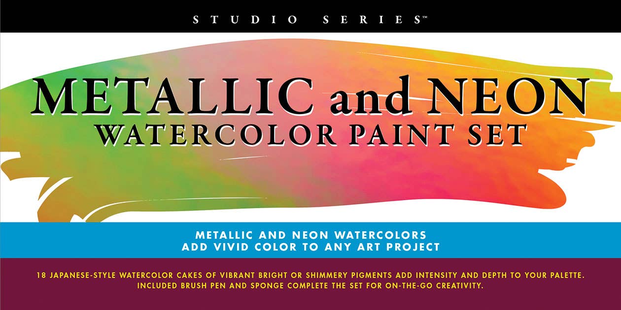 Studio Series Metallic & Neon Watercolour Paint Set (Set of 18 Colours)