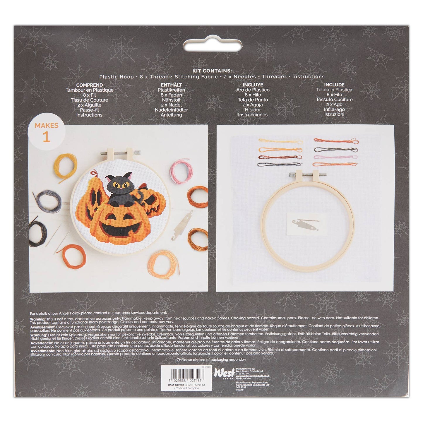 Cross Stitch Embroidery Hoop Kit "Cat & Pumpkin"