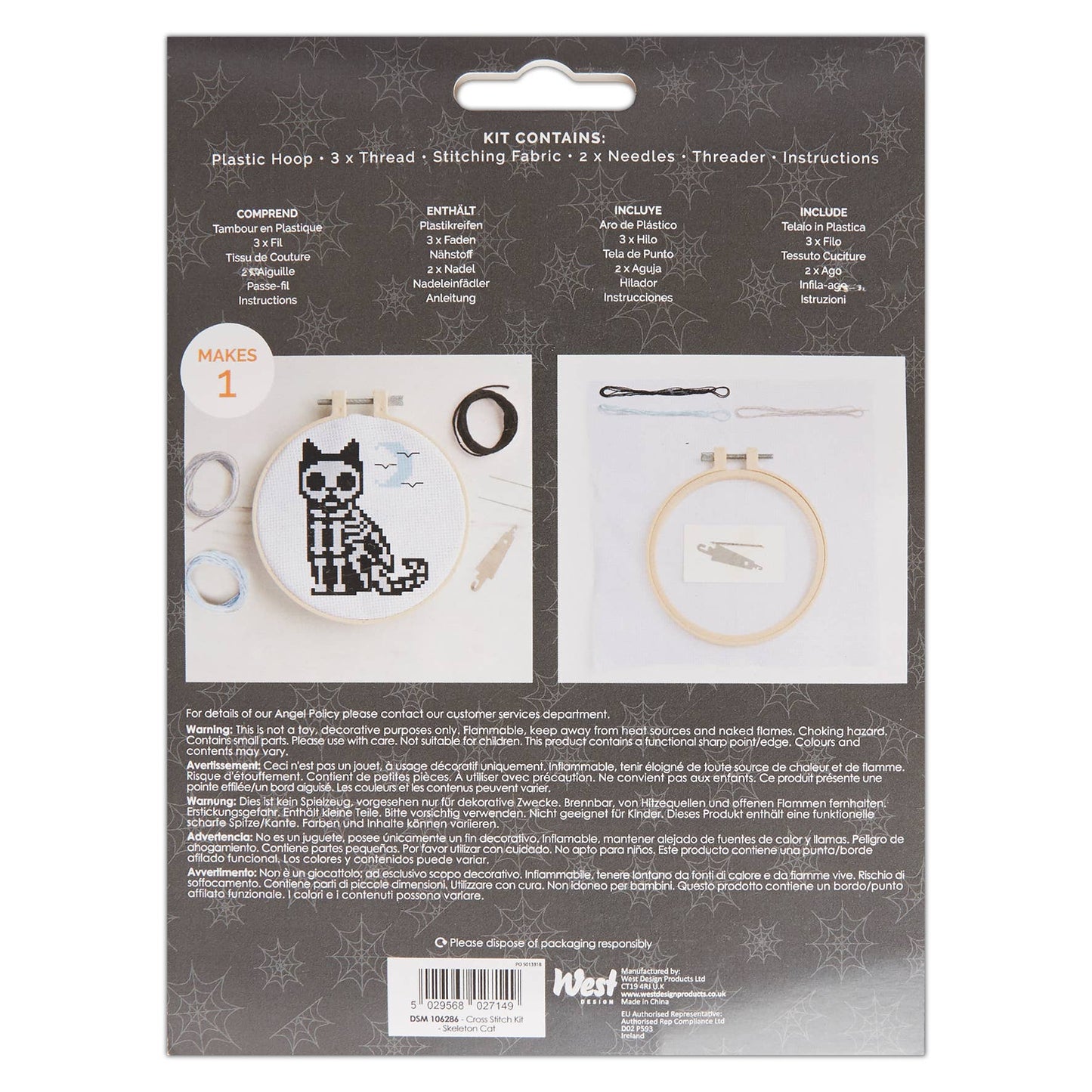 Cross Stitch Embroidery Hoop Kit "Skeleton Cat"
