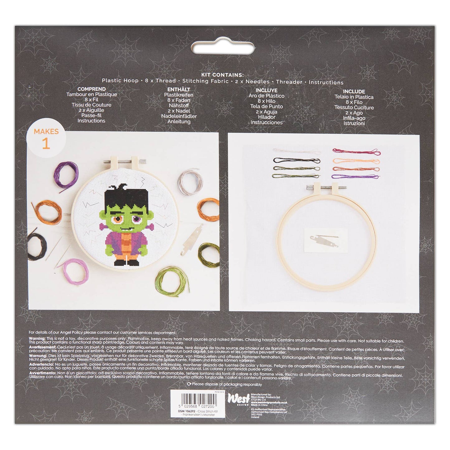 Cross Stitch Hoop Embroidery Kit "Frankenstein's Monster"