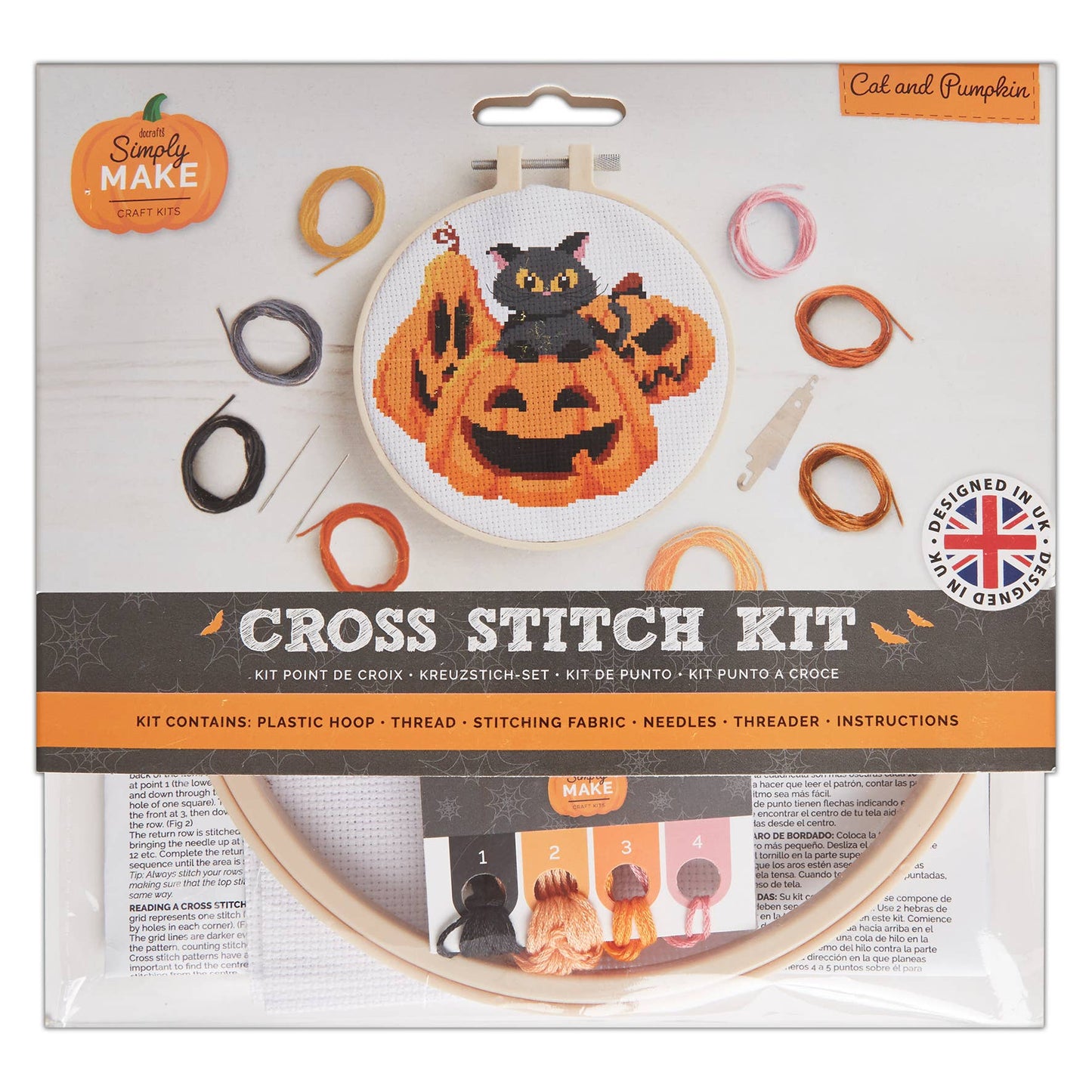 Cross Stitch Embroidery Hoop Kit "Cat & Pumpkin"