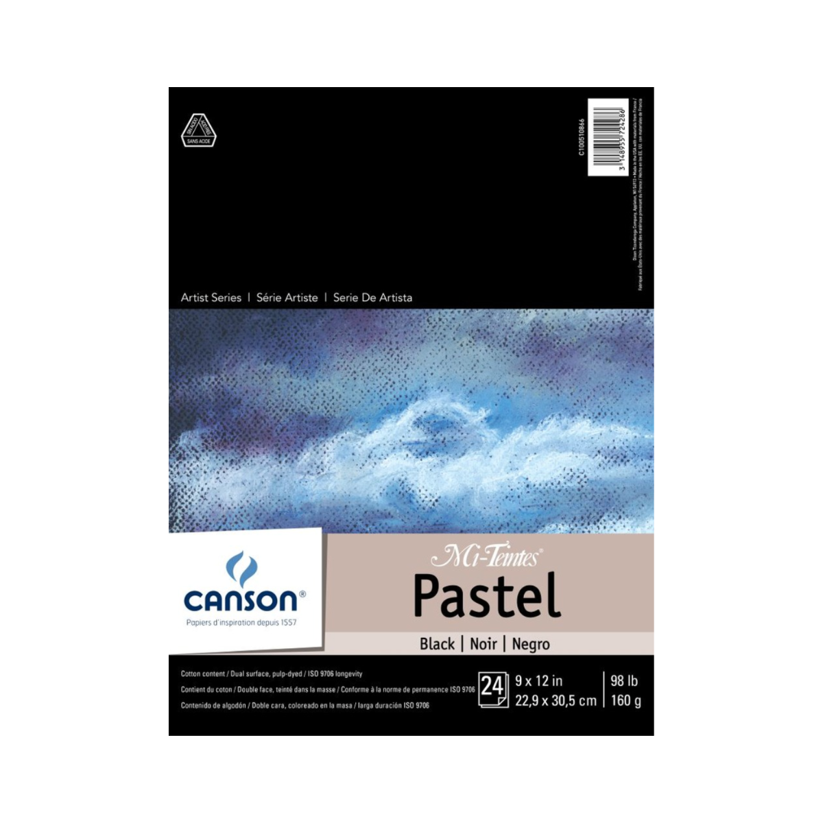 Canson Mi-Teintes Pastel Pad Black 9” x 12” 98lb Fold Over 24 sheets
