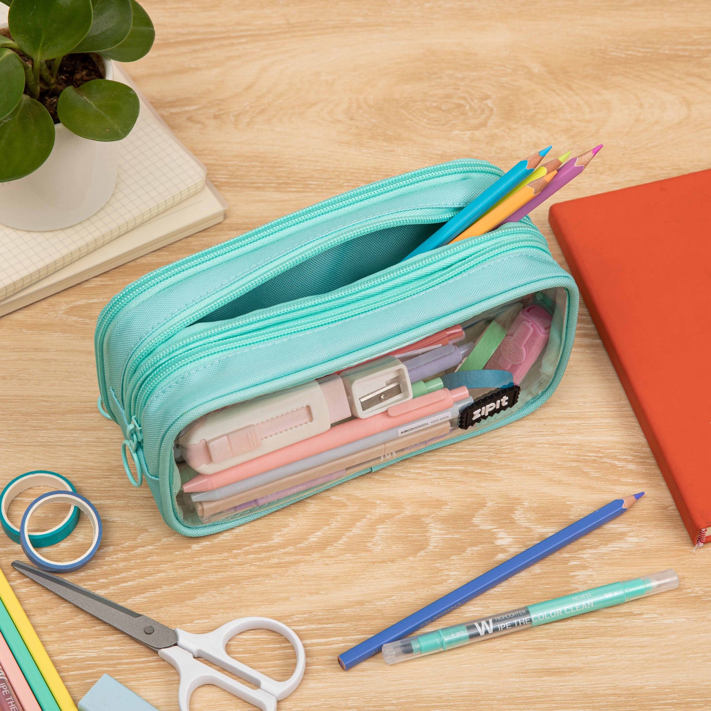ZIPIT Half & Half Pencil Case, Aesthetic Pouch: Mint