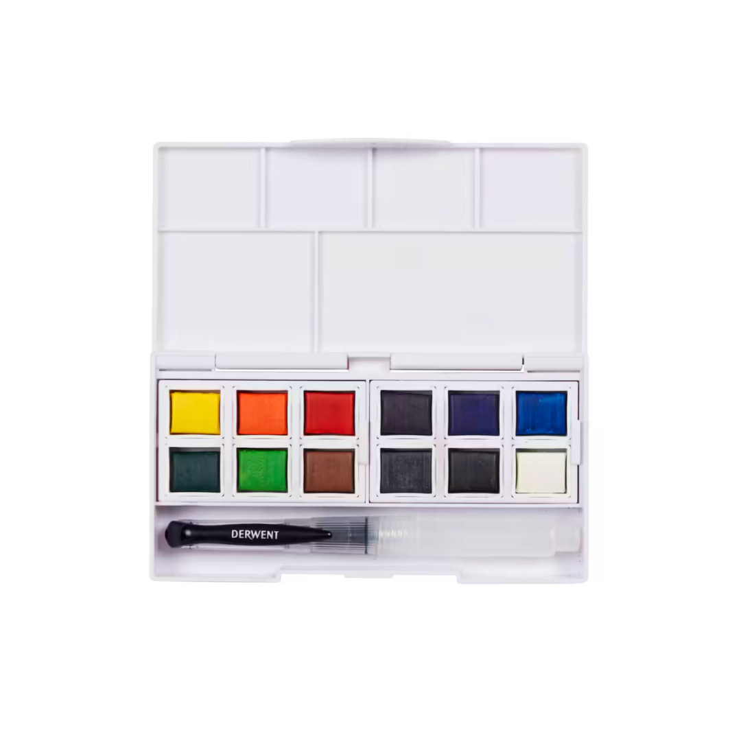 Derwent Watercolour Set of 12 Pans w/water brush