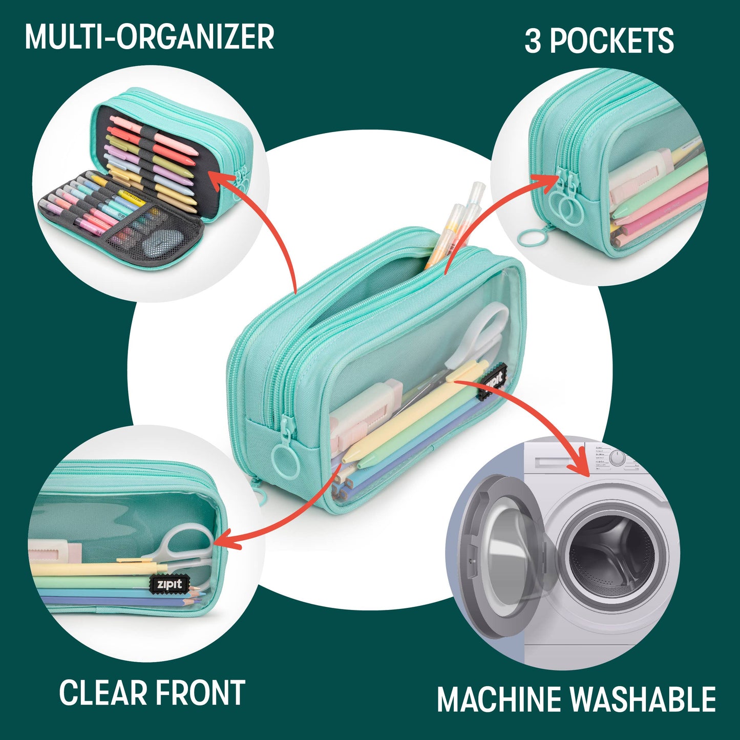 ZIPIT Half & Half Pencil Case, Aesthetic Pouch: Mint
