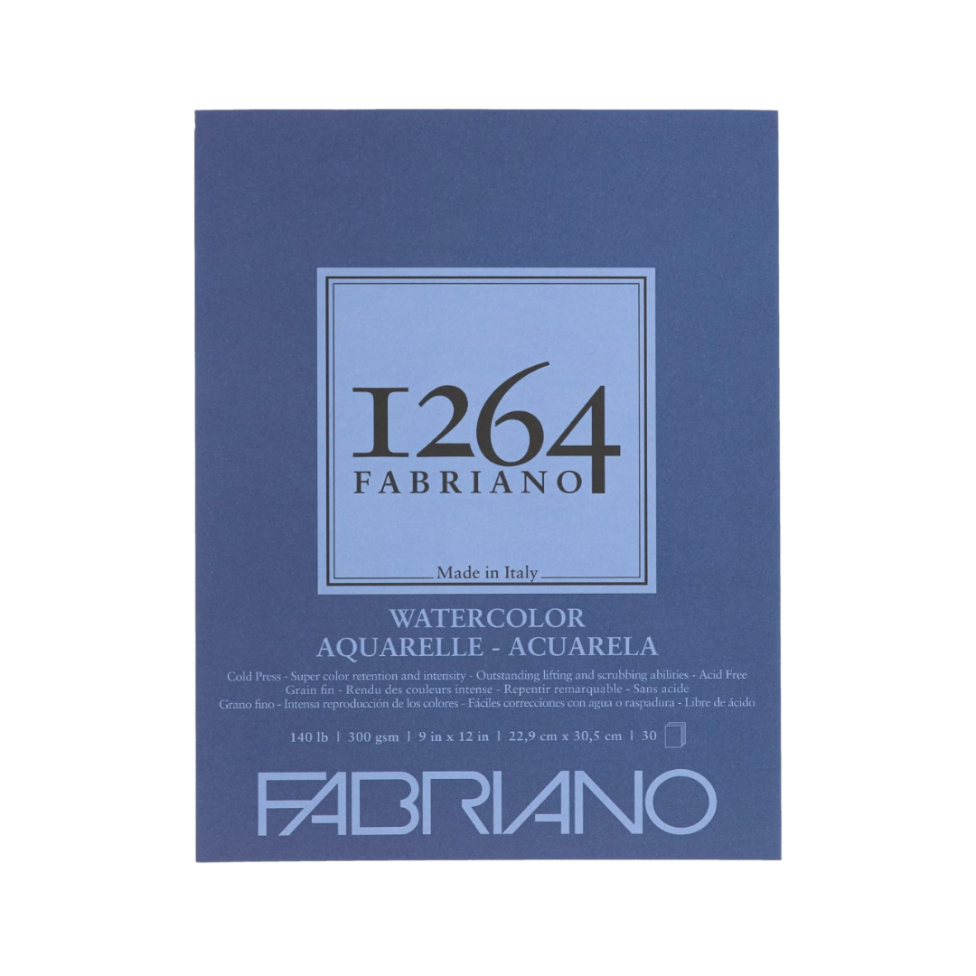 Fabriano 1264 Watercolour Pad 9x12" CP 140lb 30 Sheets Glue-Bound