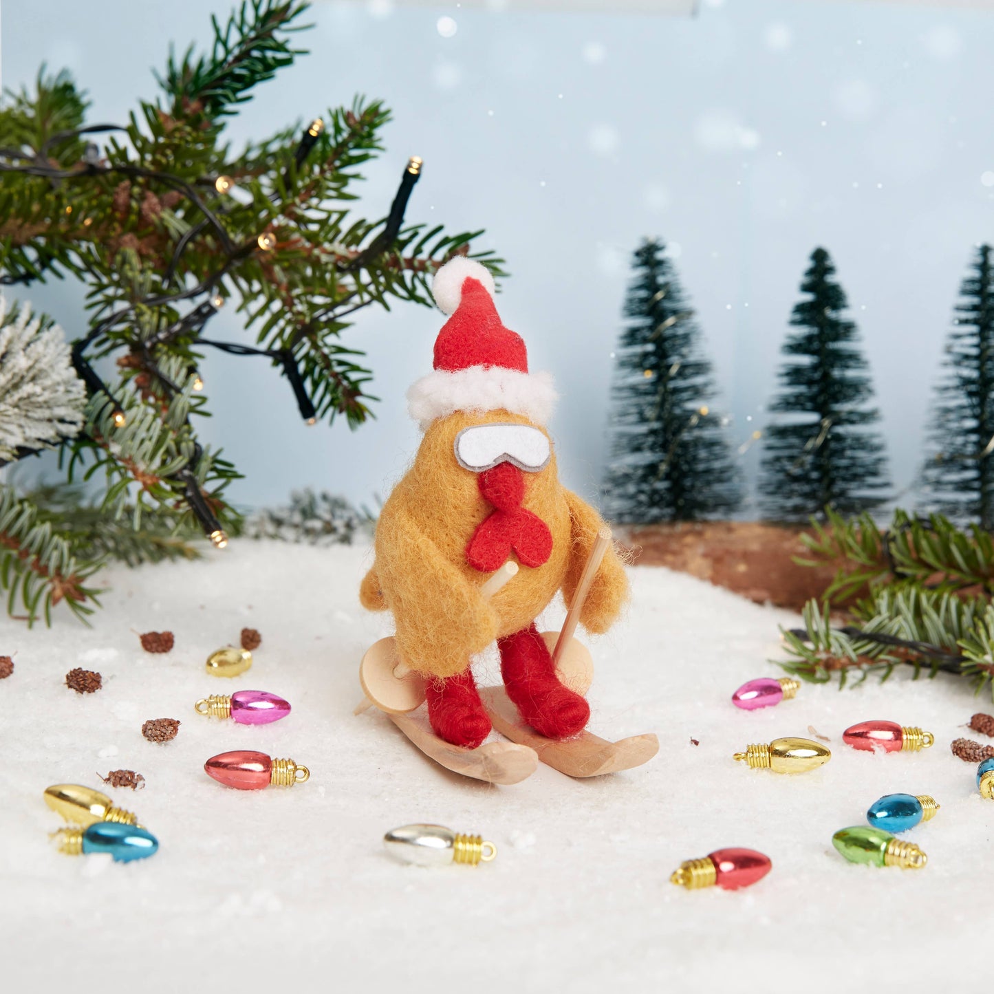 Needle Felting Kit "Christmas Turkey on Skis"