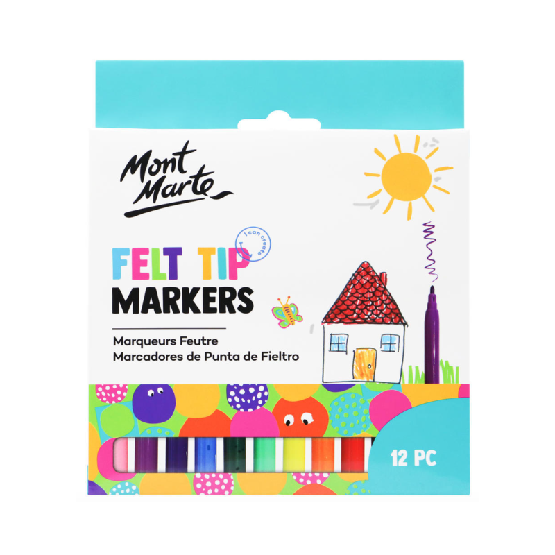 Mont Marte Kids Felt Tip Markers Set of 12