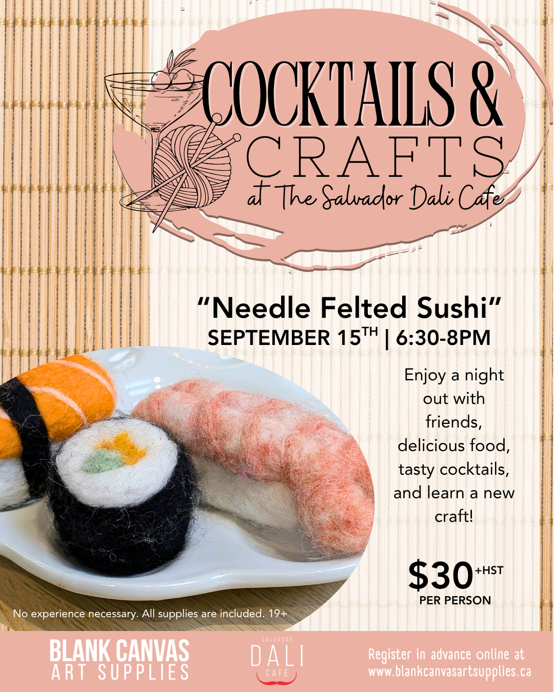 Cocktails & Crafts: Tuesday, September 15th 6:30-8pm @ The Dali Cafe