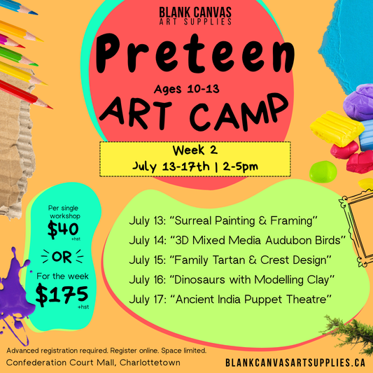 Preteen Art Camp (ages 10-13) Week of July 13-17th