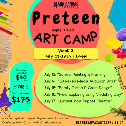 Preteen Art Camp (ages 10-13) Week of July 13-17th