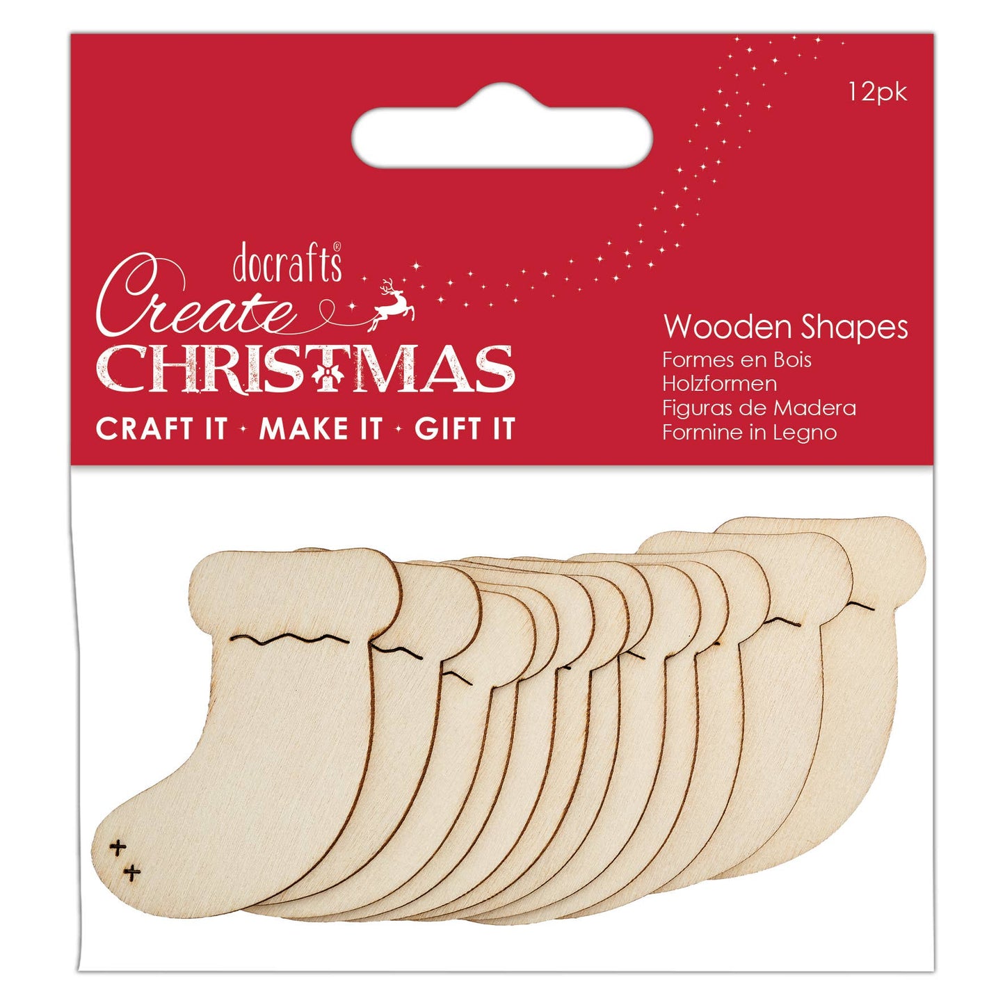 Christmas Wooden Stockings (Pack of 12)