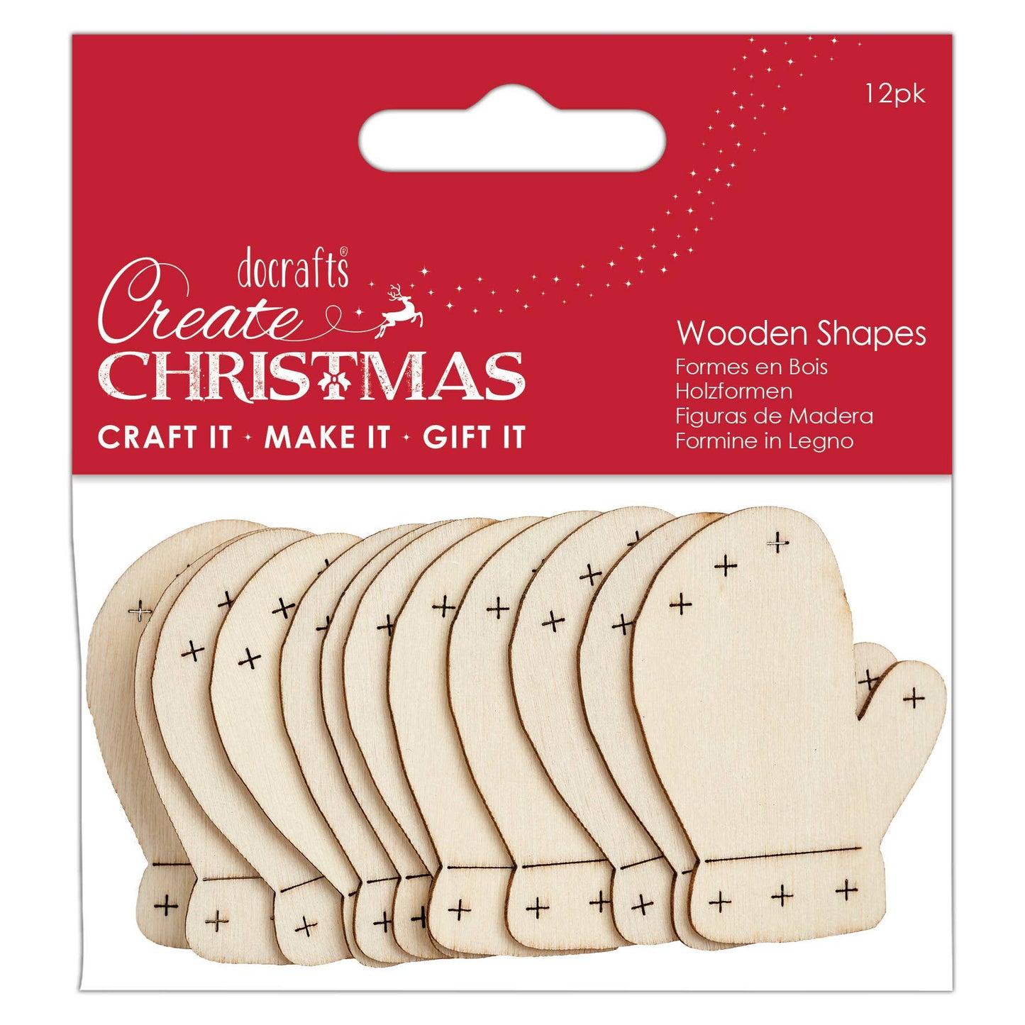 Christmas Wooden Mittens (Pack of 12)