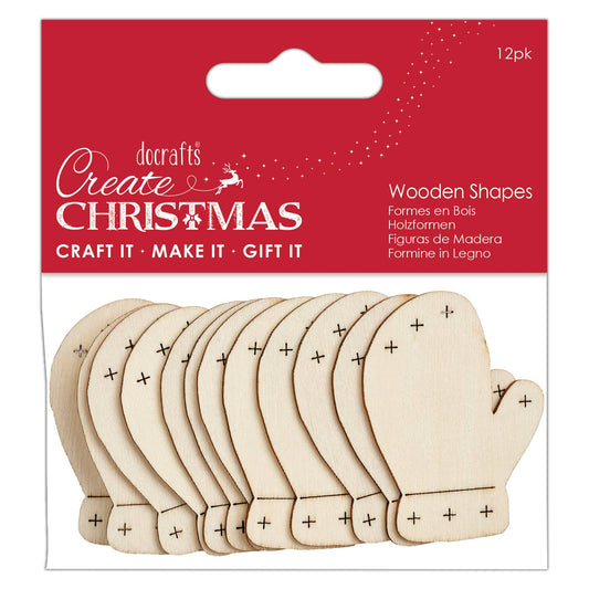 Christmas Wooden Mittens (Pack of 12)