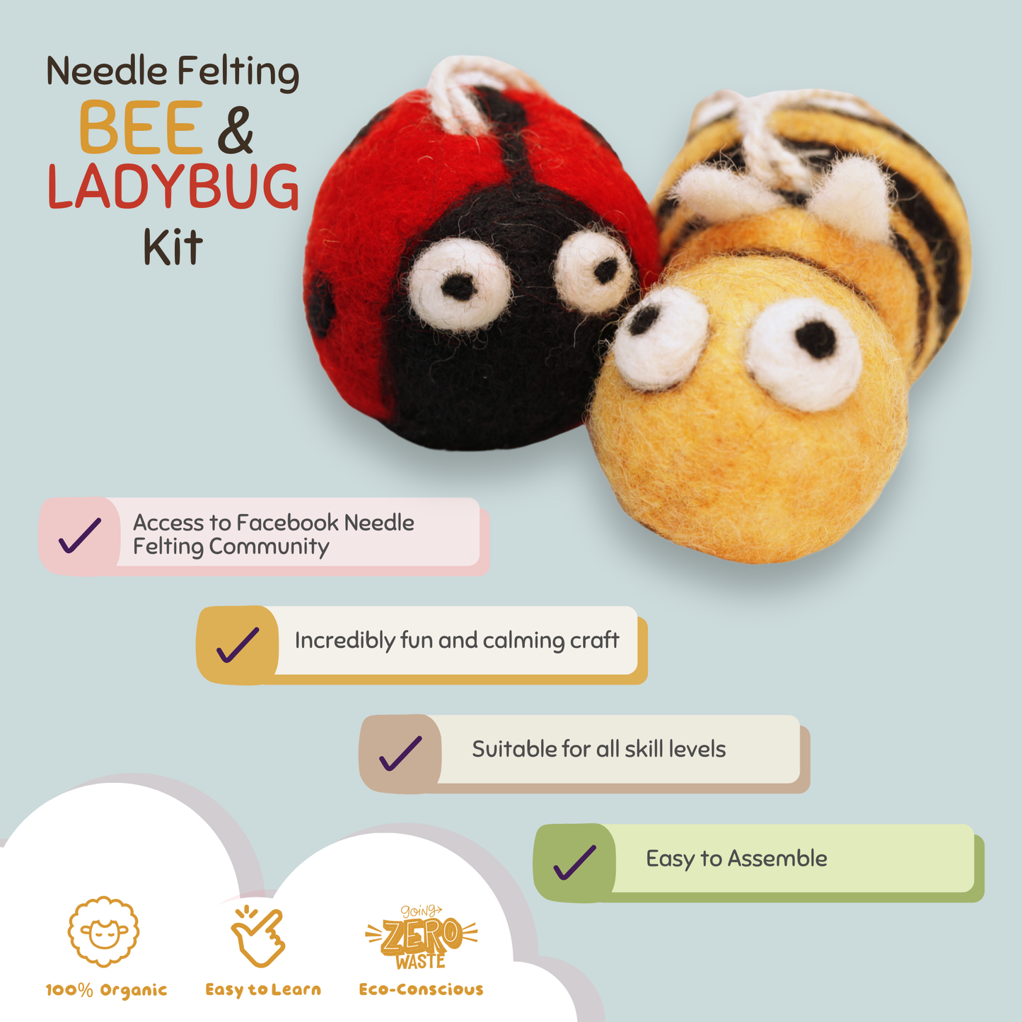 Woolbuddy Needle Felting Kit "Bee and Ladybug"