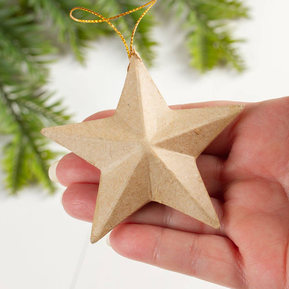 Paper Mache Dimensional Star Ornament 3x3"