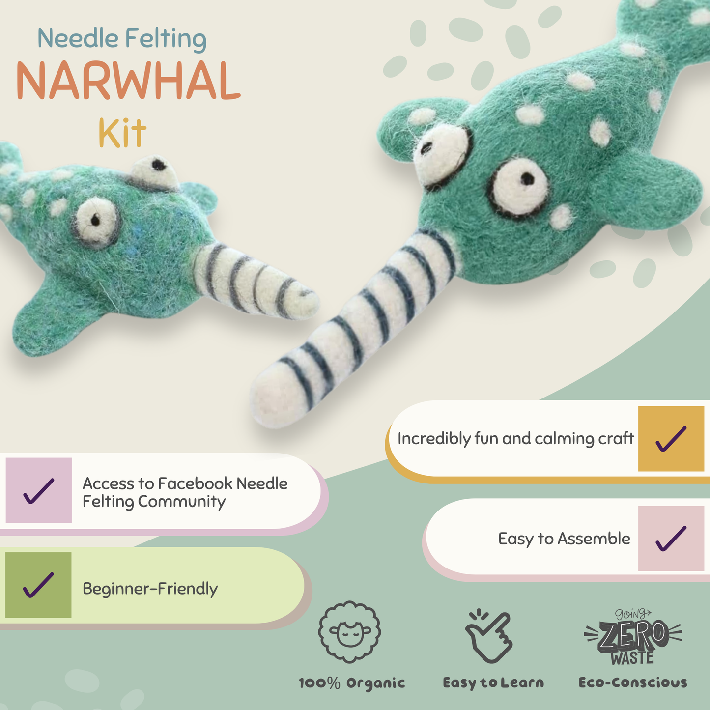 Woolbuddy Needle Felting Kit "Narwhal"