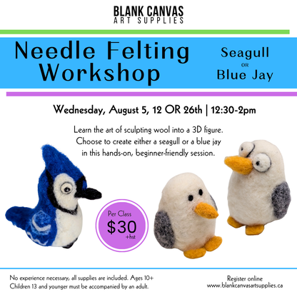 Needle Felting Workshop: Wednesday, August 5, 12, 19 OR 26th from 11am-12:30-2pm