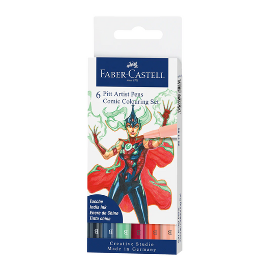 Faber-Castell Pitt Artist Brush Pen Comic Colouring Set of 6