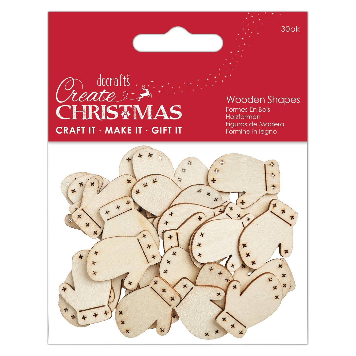 Christmas Wooden Mini Mittens (Pack of 30)