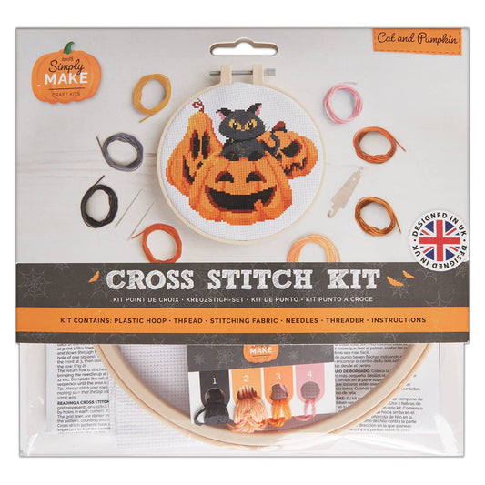 Cross Stitch Embroidery Hoop Kit "Cat & Pumpkin"