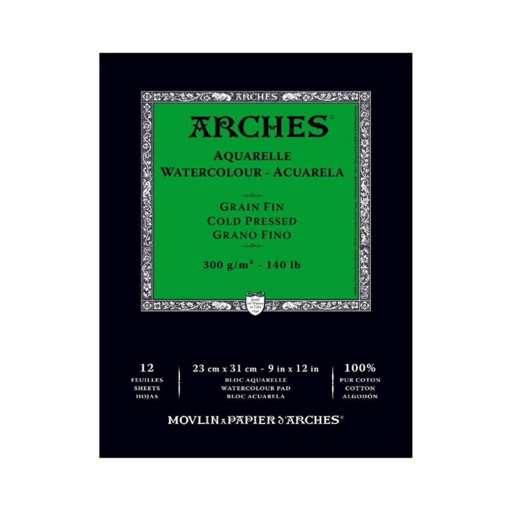 Arches Watercolour Pads Natural White 9x12" 140lb 12 Sheets 100% Cotton
