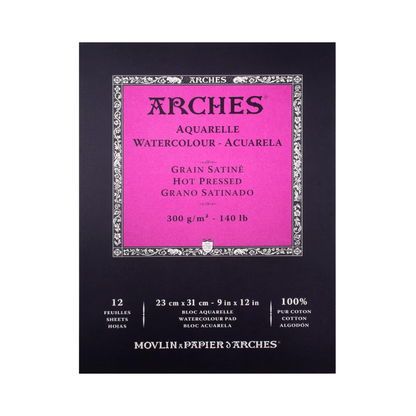 Arches Watercolour Pads Natural White 9x12" 140lb 12 Sheets 100% Cotton
