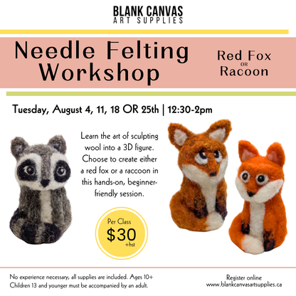 Needle Felting Workshop: Tuesday, August 4, 11, 18 OR 25th from 12:30-2pm