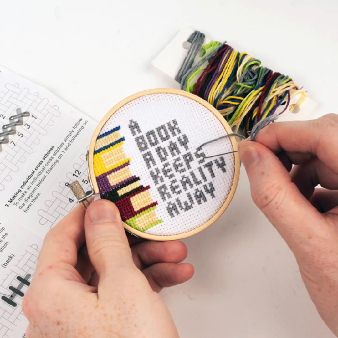 Kikkerland Mini Cross Stitch Kit - Books