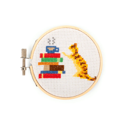 Kikkerland Mini Cross Stitch Kit - Cat & Books