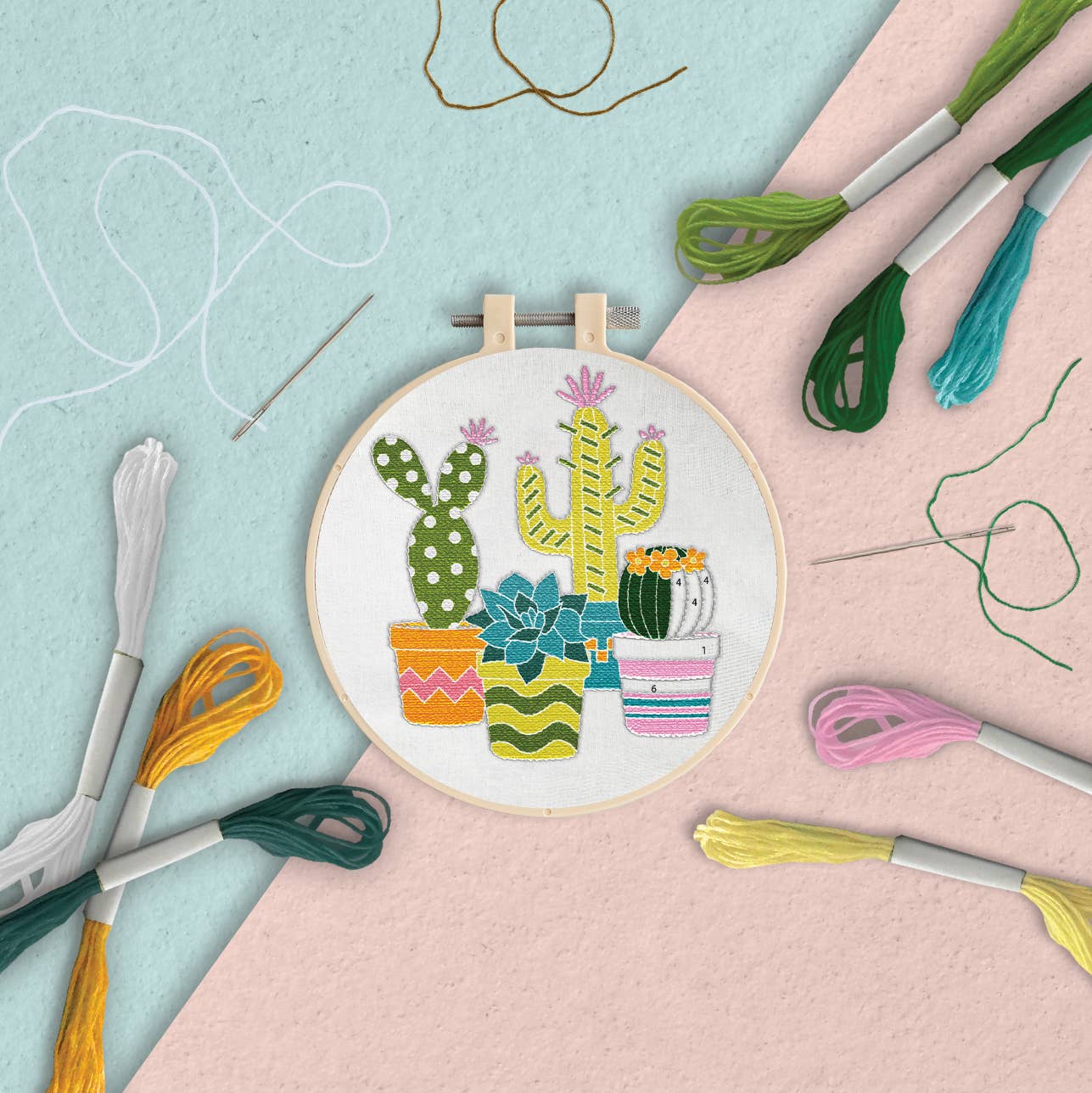 Simply Make Embroidery By Numbers Cacti Craft Stitch Kit