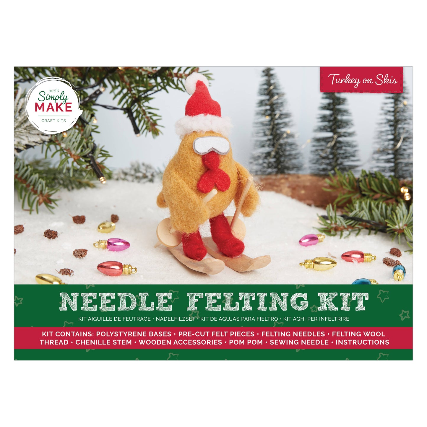 Needle Felting Kit "Christmas Turkey on Skis"