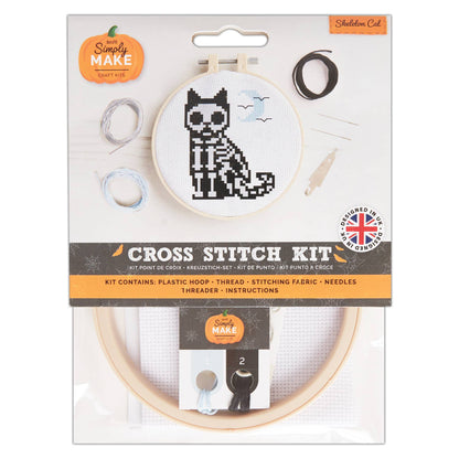 Cross Stitch Embroidery Hoop Kit "Skeleton Cat"