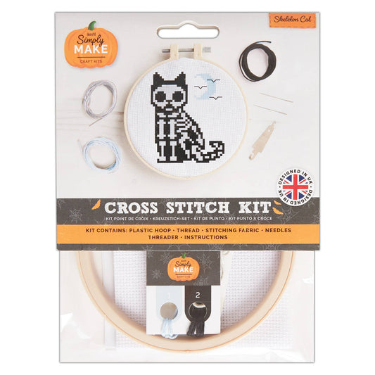 Cross Stitch Embroidery Hoop Kit "Skeleton Cat"