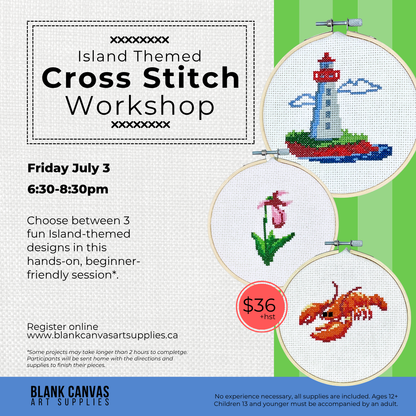 Island-Themed Cross Stitch Workshop July 3rd 6:30-8:30pm