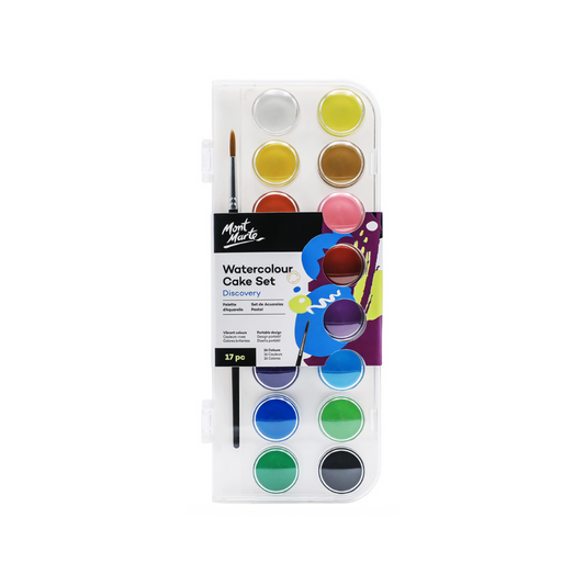 Mont Marte Watercolour Paint Cake 16 Colour Set with Brush