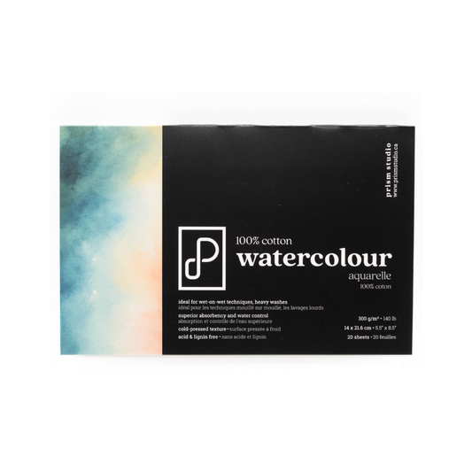 Prism Studio Watercolour Pad 5.5x8.5" CP 140lb 100% Cotton 20 Sheets Glue-Bound