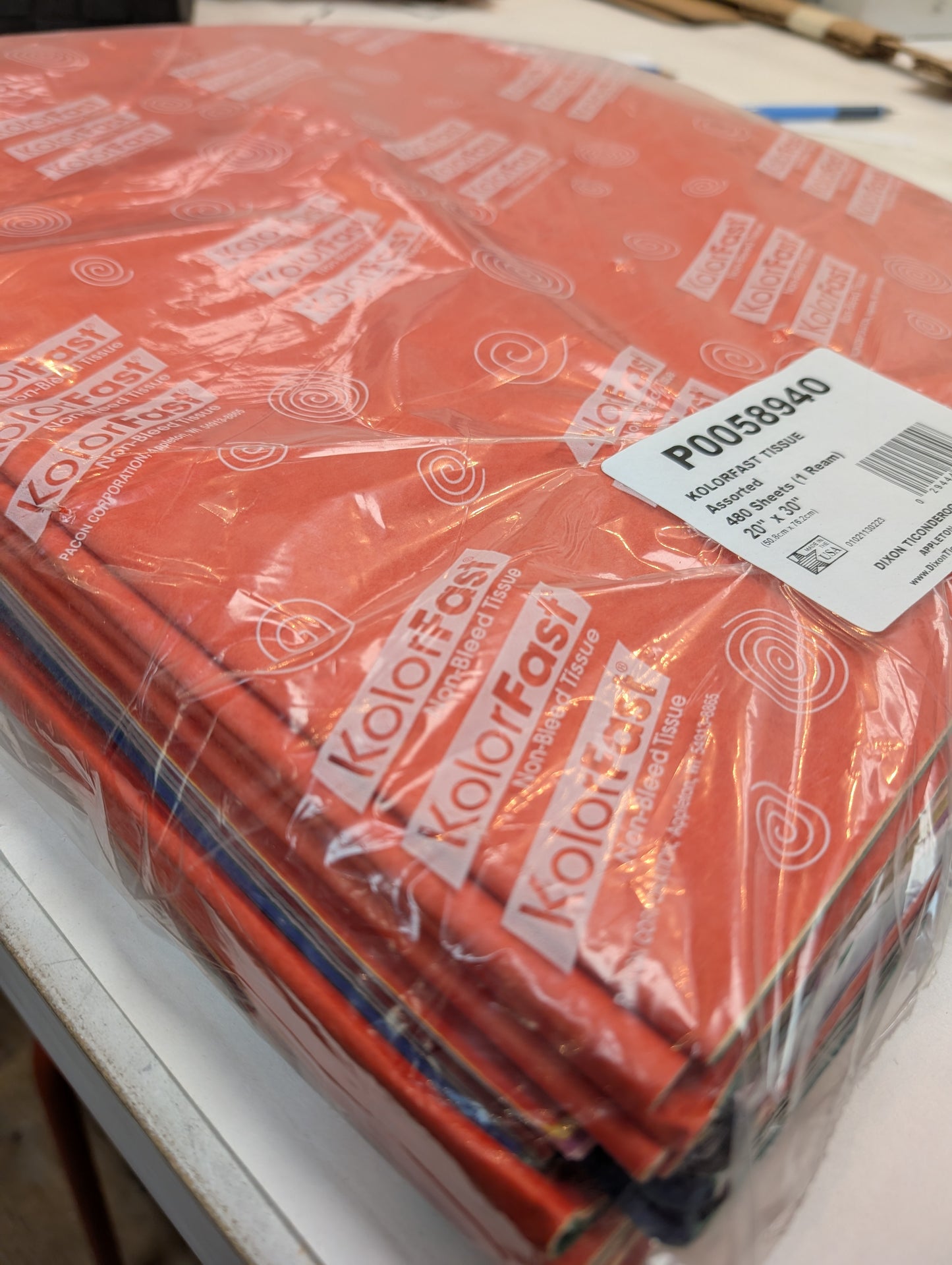 KolorFast Craft Tissue Paper (non-bleeding) 480 Sheets 20x30" 10 assorted colours (CANNNOT BE SHIPPED)