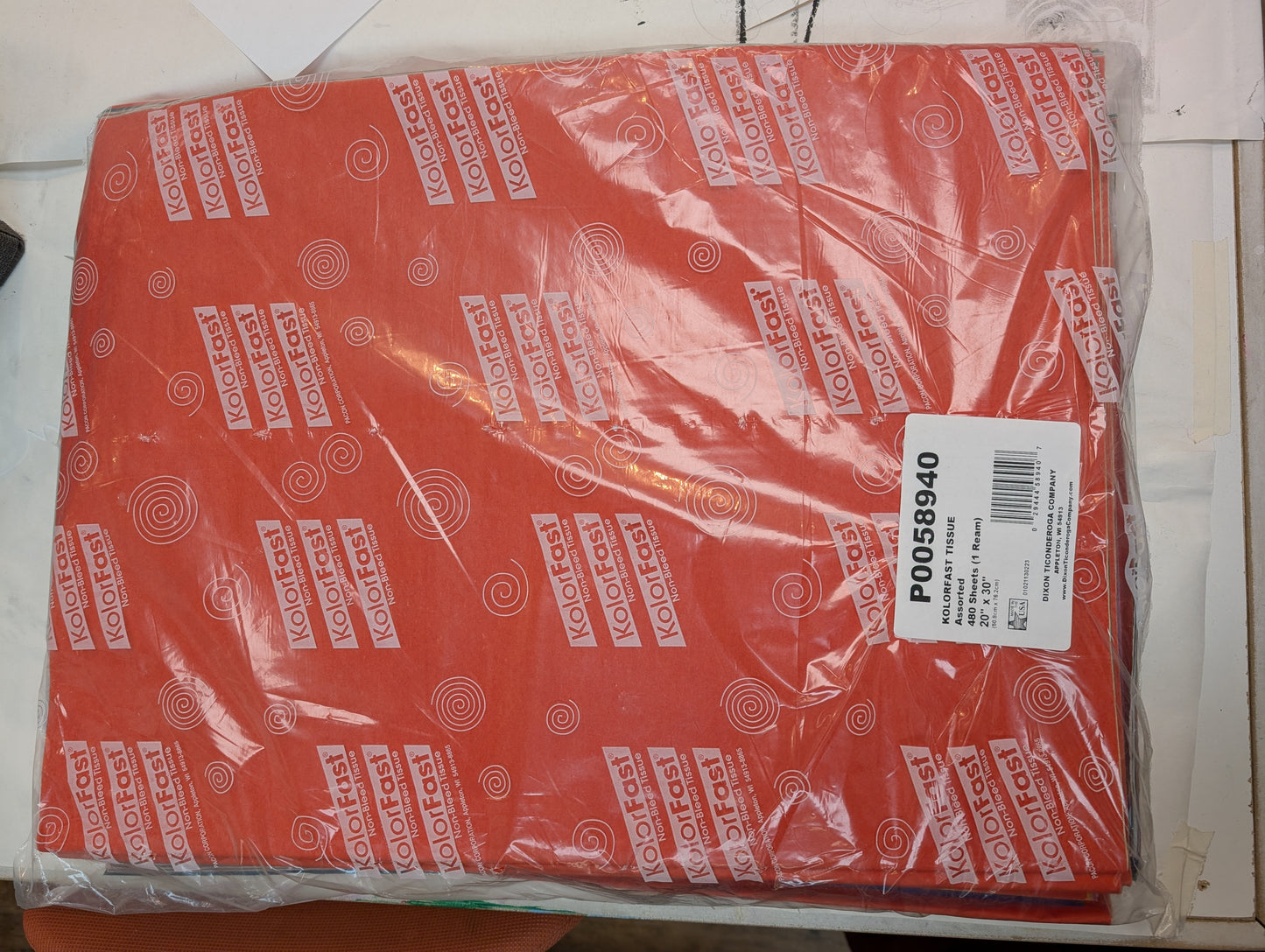 KolorFast Craft Tissue Paper (non-bleeding) 480 Sheets 20x30" 10 assorted colours (CANNNOT BE SHIPPED)