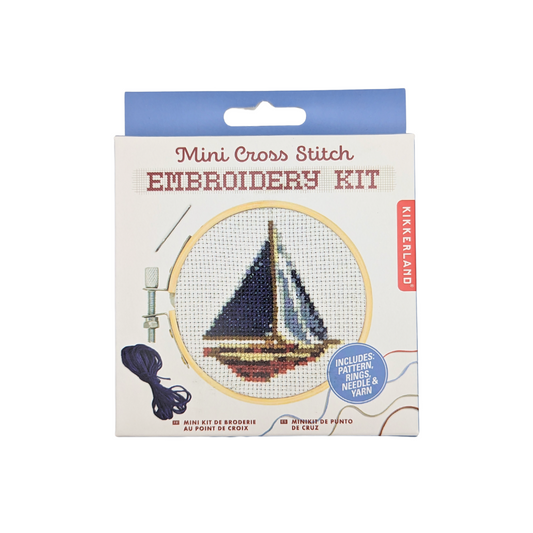 Kikkerland Mini Cross Stitch Embroidery Kit - Sailboat