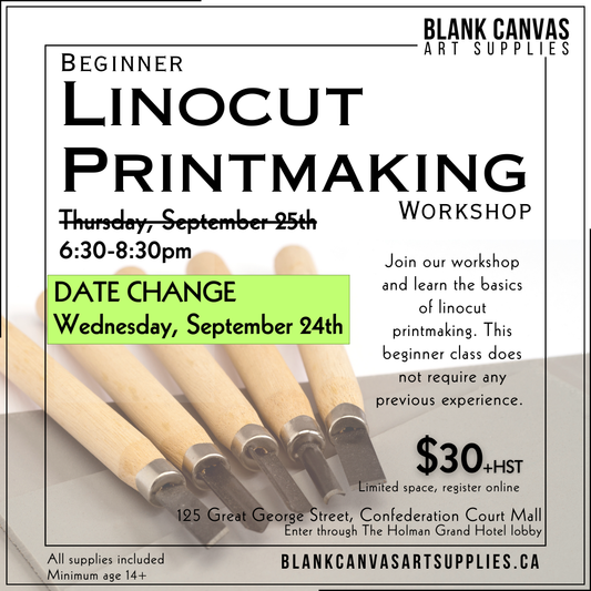 Beginner Lino Printmaking September 24th (DATE CHANGE) 6:30-8:30pm