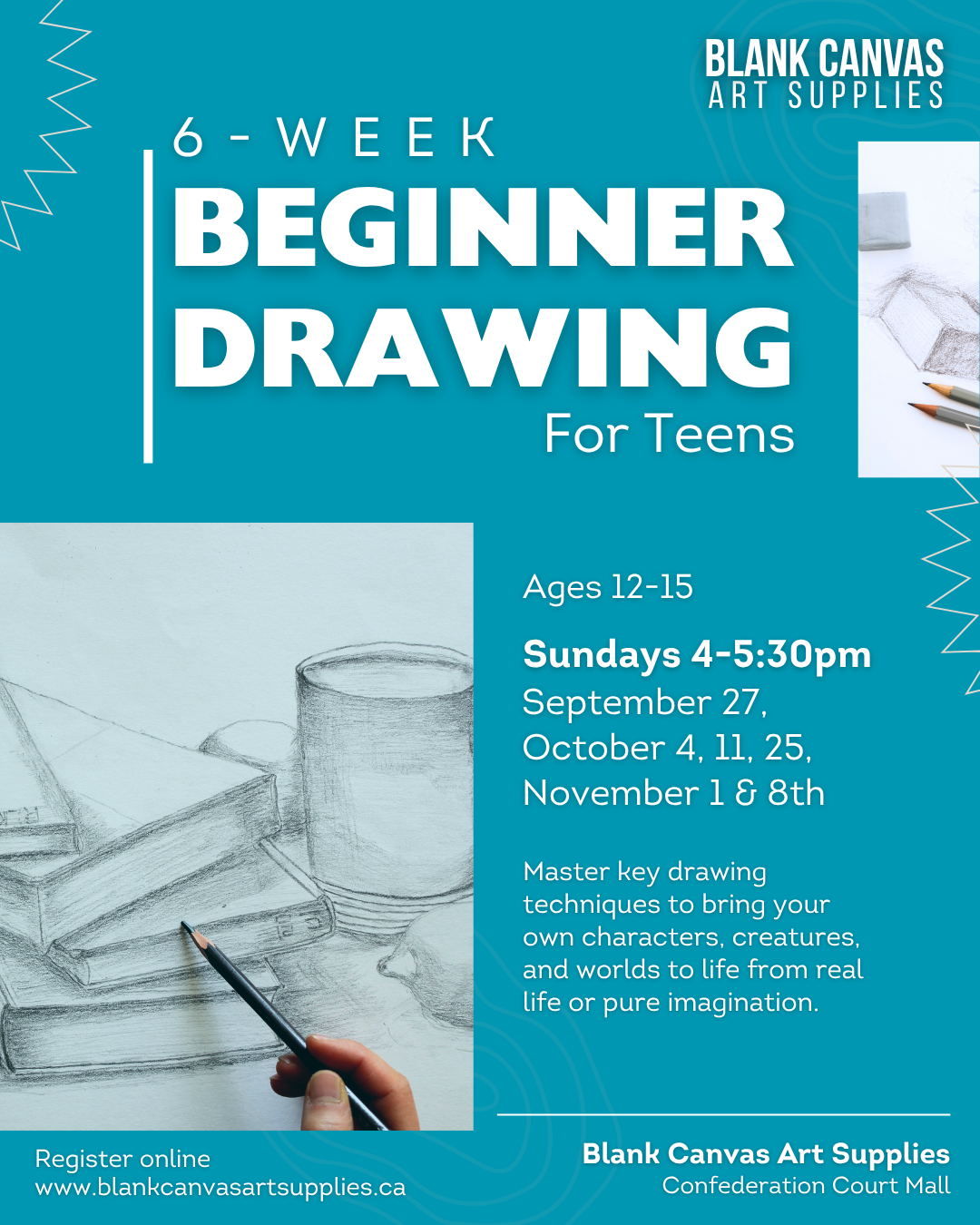 Teens Beginner Drawing Course (6 Weeks) - Fall Term