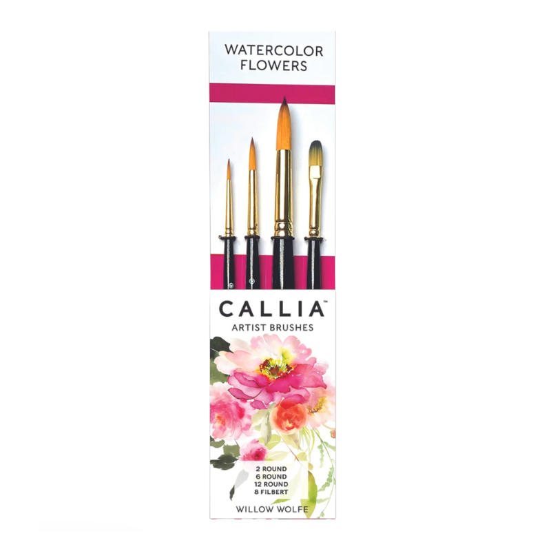 Willow Wolfe Callia Watercolour Flowers Brushes, Synthetic Sable (Set of 4)