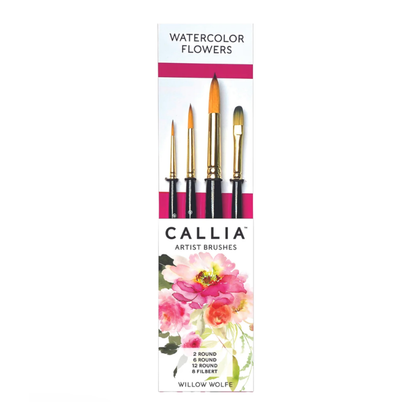 Willow Wolfe Callia Watercolour Flowers Brushes, Synthetic Sable (Set of 4)