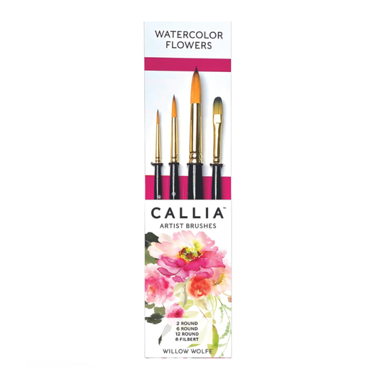 Willow Wolfe Callia Watercolour Flowers Brushes, Synthetic Sable (Set of 4)