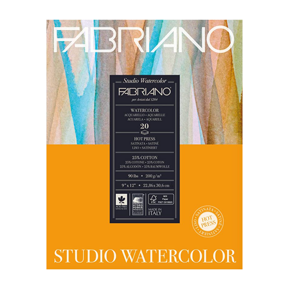 Fabriano Studio Watercolour Pad Hot Pressed 9x12" 20 Sheets 75lb