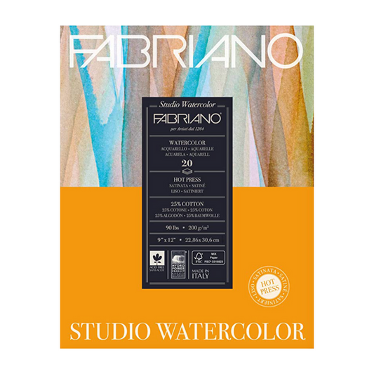 Fabriano Studio Watercolour Pad Hot Pressed 9x12" 20 Sheets 75lb